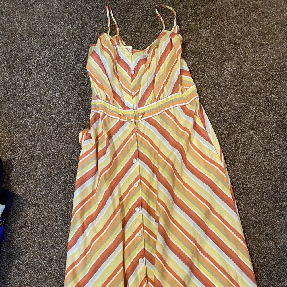 LOFT Striped Yellow and Orange Midi Dress